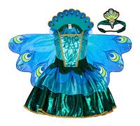 Spooktacular Creations Peacock Dress with Feather Wings and Headband for Girls Halloween Costume and Animal Costumes for Kids (Moyen (8-10 ans))