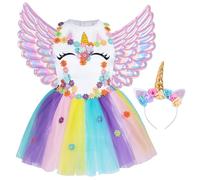 Spooktacular Creations Princesse Licorne Pageant Flower Girl Robe Tutu Jupe Arc-en-ciel avec Bandeau et Ailes pour Enfants (Petit (5-7 ans))