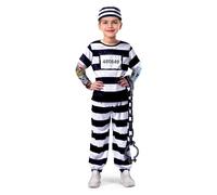 Spooktacular Creations Prisoner Jail Halloween Costume with Tattoo Sleeve and Toy Handcuffs for Kids (Medium (8-10 yrs))