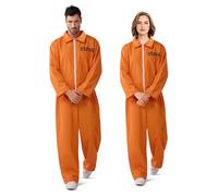 Spooktacular Creations Prisoner Jumpsuit Men's Orange Prison Escaped Inmate Jailbird Coverall Costume for Halloween Dress Up Party Cosplay