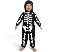 Spooktacular Creations Pyjama squelette unisexe pour bébé, combinaison à capuche noire zippée en peluche, costume d'Halloween cosplay squelette, vêtements de nuit 12-18 Months