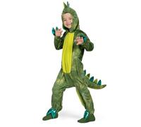 Spooktacular Creations Pyjama unisexe brillant dinosaure pour enfants, fermeture éclair, vert, T-rex, combinaison à capuche, costume d'Halloween, M (8-10 ans)