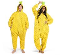 Spooktacular Creations Pyjama unisexe en peluche jaune ananas pour adulte, combinaison à capuche, déguisement de fête à thème Halloween, M