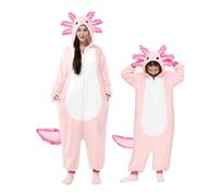 Spooktacular Creations Pyjama Unisexe pour Enfants, Combinaison à Capuche Rose Axolotl, vêtements de Nuit à Capuche zippée pour Costume de Cosplay d'halloween, L