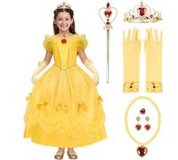 Spooktacular Creations Robe de Princesse Jaune à Épaules Dénudées pour Filles avec Ourlet Multicouche, Bouffante pour Enfants, Anniversaire et Fête d'Halloween