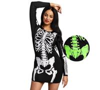 Spooktacular Creations Robe de Squelette Noir pour Femmes Costume de fête d'halloween pour Adultes Cosplay