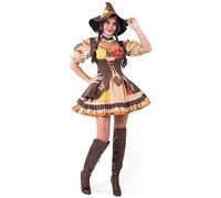 Spooktacular Creations Robe épouvantail marron pour femme avec chapeau, ensemble de costumes à col pour adulte Halloween, fête cosplay-M