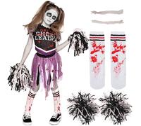 Spooktacular Creations sbooktaculaires Girl Scary Costume de pom-pom girl sanglante, Costume de pom-pom girl zombie noir pour Halloween Dress Up fêtes-l