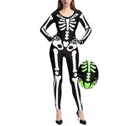 Spooktacular Creations Skeleton Bodysuit Halloween with Glow Patterns and Skeleton Gloves for Women (Small (5 - 7 yrs))