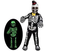 Spooktacular Creations Spooky Skelebones Deluxe Skeleton Ensemble de costumes pour tout-petits avec effet phosphorescent sur le crâne pour Halloween Dress Up Party (Toddler(3-4 yrs))