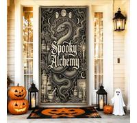 Spooky Alchemy Serpent Citation Serpent Halloween Couvre-porte 91,4 x 182,9 | Style art gothique, bannière de porche, thème d'alchimie mystique, bouteilles de potion, phases de lune