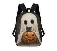 Spooky Cute Ghost And Black Cat with Pumpkin Sacs À Dos Pour Enfants, Sac D'école Imprimé En 3D, Cartable Pour Enfants, Sac De Voyage, Sac À Dos Garçon Fille, Sac D'école Pour Enfants 17inch