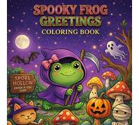 Spooky Frog Greetings Coloring Book for Kids and Adults: Cute Halloween Frogs, Funny Spooky Scenes, Pumpkins, Witch Hats and Ghost Friends, Simple Line Art, Fun and Relaxing Coloring Pages
