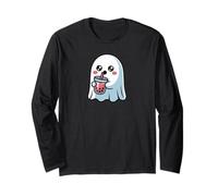 Spooky Ghost Boba Tea Lover Halloween Creature Monster Manche Longue