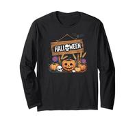 Spooky Ghost Cat Pumpkin Lover Halloween Creature Monster Manche Longue
