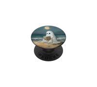 Spooky Ghost Reading at Beach Summer Moonlight Cozy Decor PopSockets PopGrip Adhésif