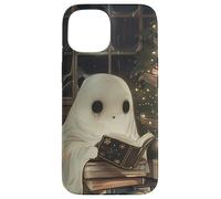 Spooky Ghost Reading Holiday Christmas Tree Coque pour iPhone 15