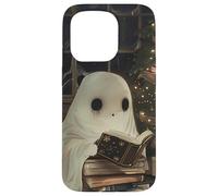 Spooky Ghost Reading Holiday Christmas Tree Coque pour iPhone 15 Pro
