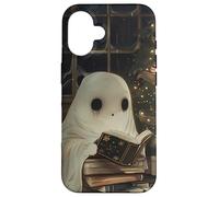 Spooky Ghost Reading Holiday Christmas Tree Coque pour iPhone 16