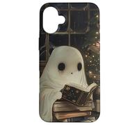 Spooky Ghost Reading Holiday Christmas Tree Coque pour iPhone 16 Plus