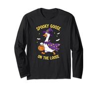 Spooky Goose on The Loose Funny Witch Pumpkin Halloween Manche Longue