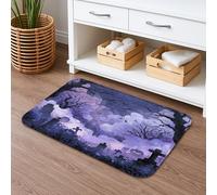 Spooky Graveyard Tapis de bain à séchage rapide, antidérapant et lavable en flanelle pour salle de bain, toilettes, toilettes, décoration Violet 40,6 x 61 cm