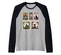 Spooky Halloween Icônes Citrouilles Fantômes Squelette Chauve-Souris Art Manche Raglan