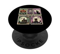 Spooky Halloween Icônes Citrouilles Fantômes Squelette Chauve-Souris Art PopSockets PopGrip Adhésif