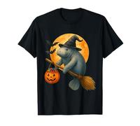 Spooky Halloween Manatee Witch Balai Citrouille Moon Scary Fan T-Shirt