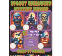 Spooky Halloween Mystery Mosaic Color by Number: 61 Haunting Images offered in 5 different pixel shapes (Square, Circle, Triangle, Hexagon, and ... | black and white thumbnail images for