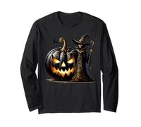 Spooky Halloween Skeleton Witch with Creepy Black Pumpkin Manche Longue