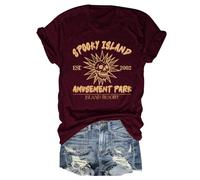 Spooky Island Est 2022 Amusement Park Island Resort Chemises Femmes Halloween Squelette Graphique Tops Festival T-shirts, rouge vin, Taille M