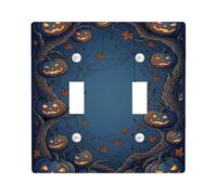 Spooky Jack-o'-Lantern Forest Illustration Double Plaque de protection pour | Citrouilles lumineuses, branches d'arbre torsadées, accents de toile d'araignée, feuilles d'automne, thème nocturne moody