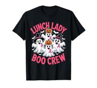 Spooky Lunch Lady Boo Crew Ghost Pink Ribbon Halloween T-Shirt