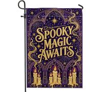 Spooky Magic Awaits Gothic Citation Bougies Halloween Drapeau Jardin 30,5 x