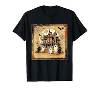 Spooky Mansion Full Moon Halloween Citrouilles Araignée Effrayant Amusement T-Shirt