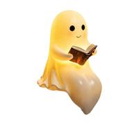 Spooky Reading Ghost - Lighted Resin Figurine Decor, Halloween Tabletop Book Statue, Desktop Atmosphere Night Lamp, Decorative Horror Light | for Kid's Room Office College Dorm Home