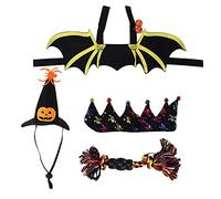 Spooky Saison de Chauve-Souris Costume 4pcs Set | Matériau en Feutre avec des Cloches de Citrouille | Costume de Chien pour Chats réglables pour Les fêtes de Saison effrayantes / (M)