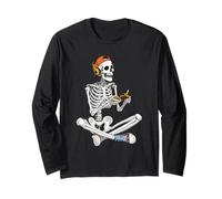 Spooky Season Funny Skeleton Playing Video Game Boys Kids Manche Longue