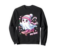 Spooky Season-Hey Boo! Christmas Lights Skateboard Ghost Kid Sweatshirt