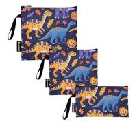Spooky Season Jurassic T-rex Lot de 3 sacs à sandwich réutilisables portables d'urgence pour enfants, étudiants, adultes