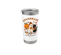 Spooky Season Mignon Fantôme Kitty Citrouille Automne Halloween Gobelet isotherme en acier inoxydable double paroi