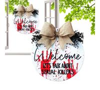 Spooky Serial Kiler Wreath, Horror Halloween Welcome Sign Front Door Decor | Spooky Serial Kiler Wreath, Wooden Door Sign, Halloween Wreath, Artificial Wreaths, Bloody, Party Decorations, Wood Signs,