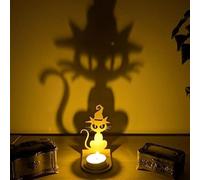 Spooky Skeleton Cat Tealight Holder,Halloween Tea Light Holder,Halloween Decor Skeleton Cat Tealight Holder,Haunted House Candle Holder, Halloween Party Decor Tealight Holder (C)