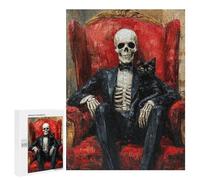 Spooky Skeleton with Black Cat Puzzle 1000 Pièces Educa Jouet en Bois Cadeau Unique Décoration Intérieure Jeu Éducatif Challenge Toy Adultes Et Enfants À Partir De 14 Ans 500 PCS