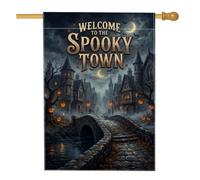 Spooky Town Halloween Village Scène Jack-o'-Lantern House Flag 71,1 x 101,6