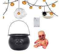 Spooky Witch Pot with Glowing Lights, Halloween Cauldron Decor for Indoor Displays, Light-Up Prop for Haunted House Themes, Realistic Fire Effect for Mantel, Tabletop, Party Scene, and Entryway Use