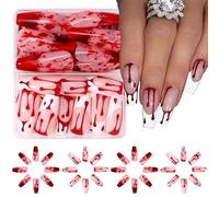 Spookys Lot de 48 autocollants pour ongles faciles à appliquer - Gouttes de sang rouges - Faux ongles - Ventre non toxique