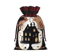 SpookySoiree Pochette en jute avec cordon de serrage en tissu écossais et étiquette en papier kraft, sac léger et durable