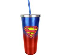 Spoontiques - Gobelet Superman en acier inoxydable avec paille - Gobelet en acier inoxydable de 710 ml, DC